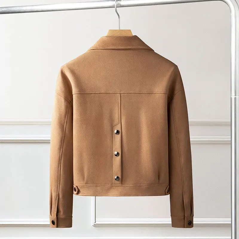 Veste courte en velours et peau de cerf pour femme, coupe cintrée, nouvelle collection printemps et automne 2025