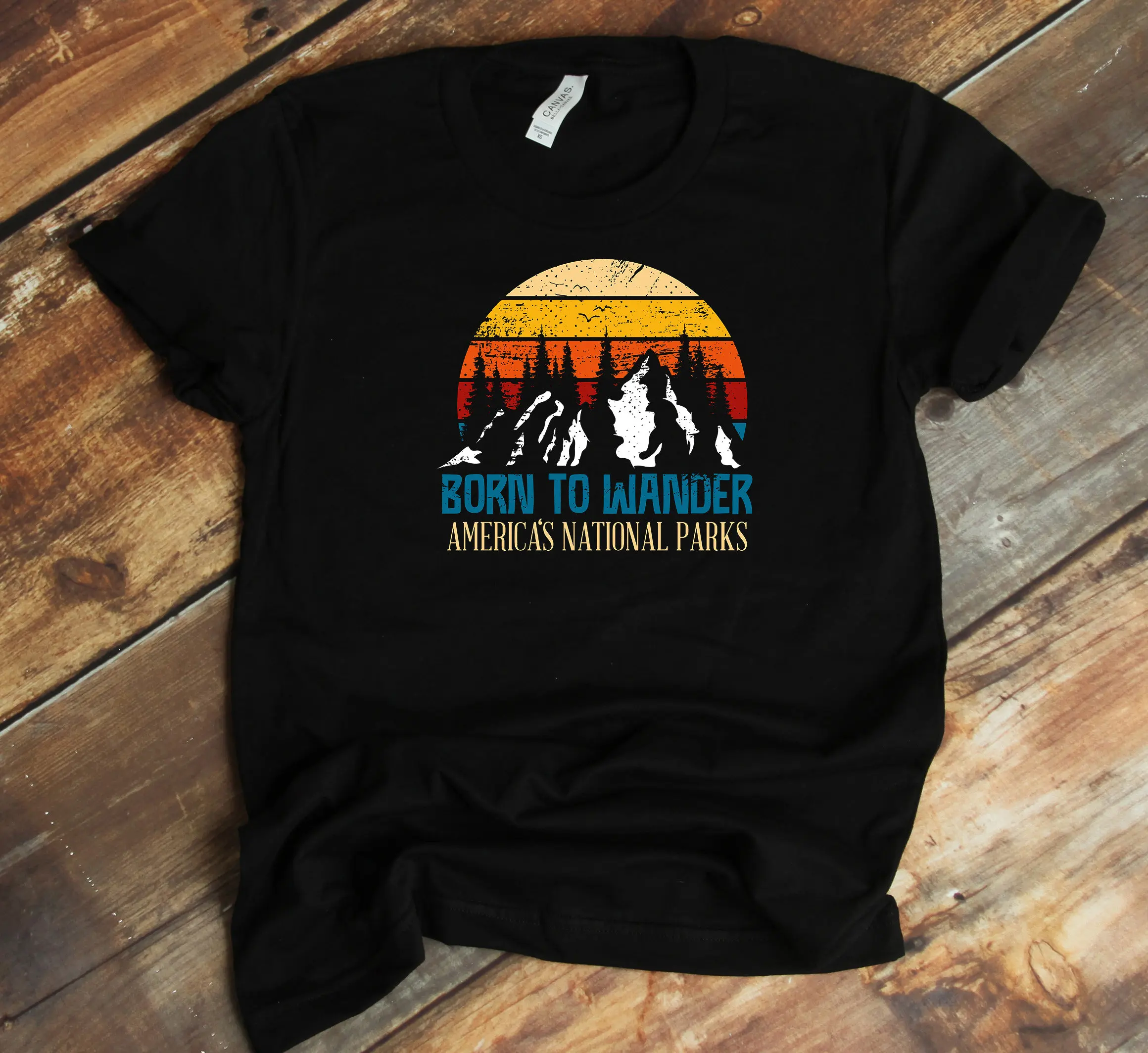 Camping T Shirt Born To Wander America Backpacking Funny Hiking