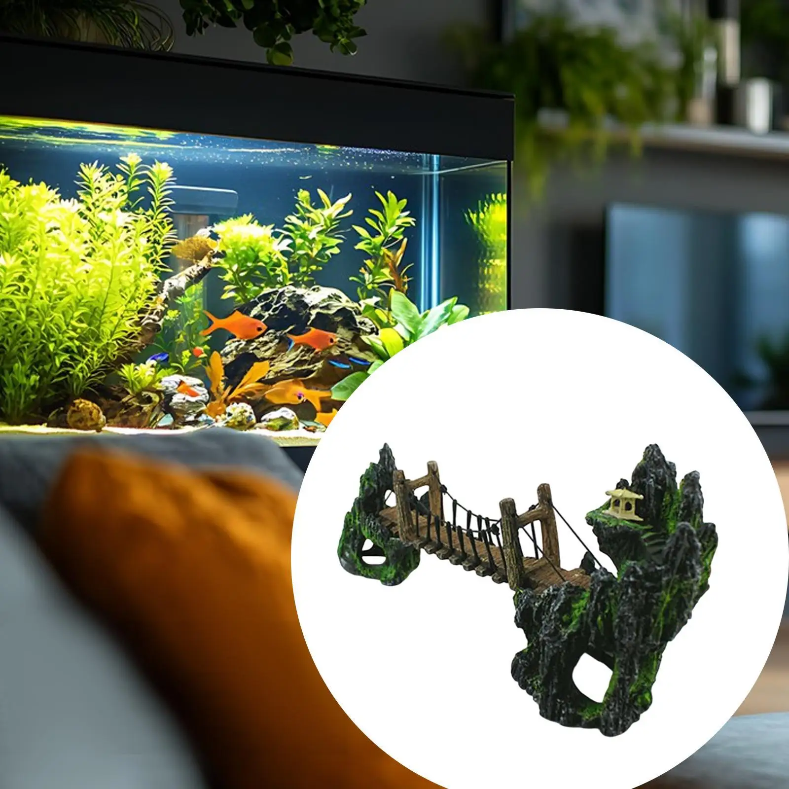 

Bridge Mountains Drawbridge Rock Decor Realistic Statue for Betta Hideout Gifts for Fish Lovers Micro Landscape for Balcony Yard