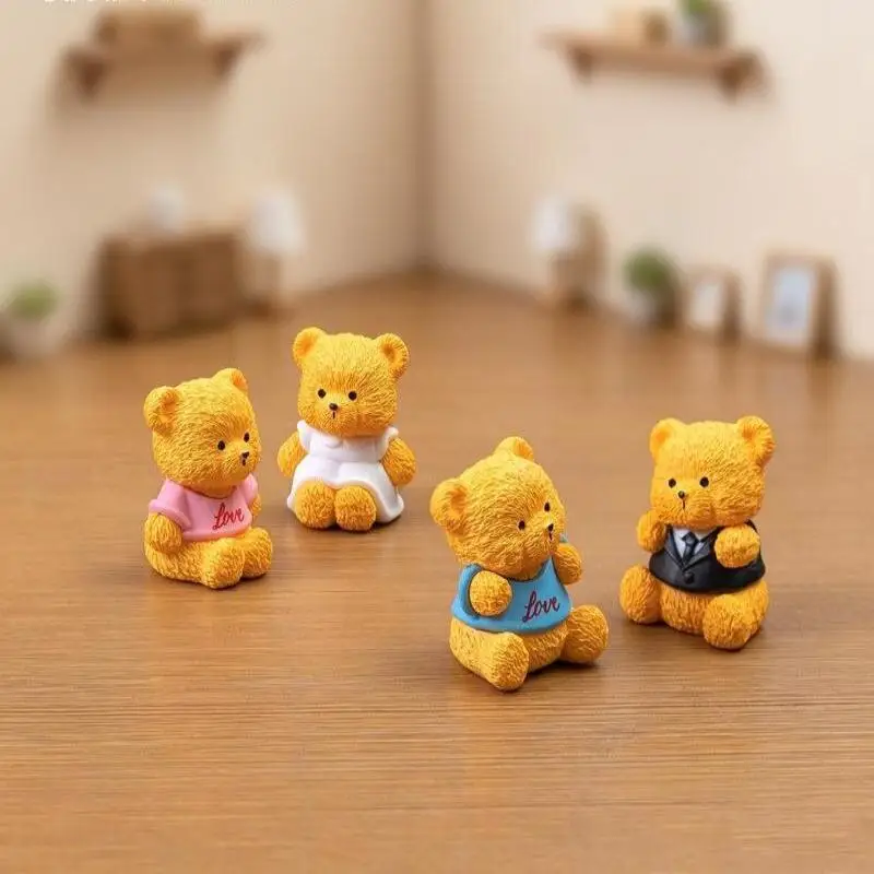 4pcs Cute Sitting Couple Bear Stereo Simulation Mini Creative Desktop DIY Decor