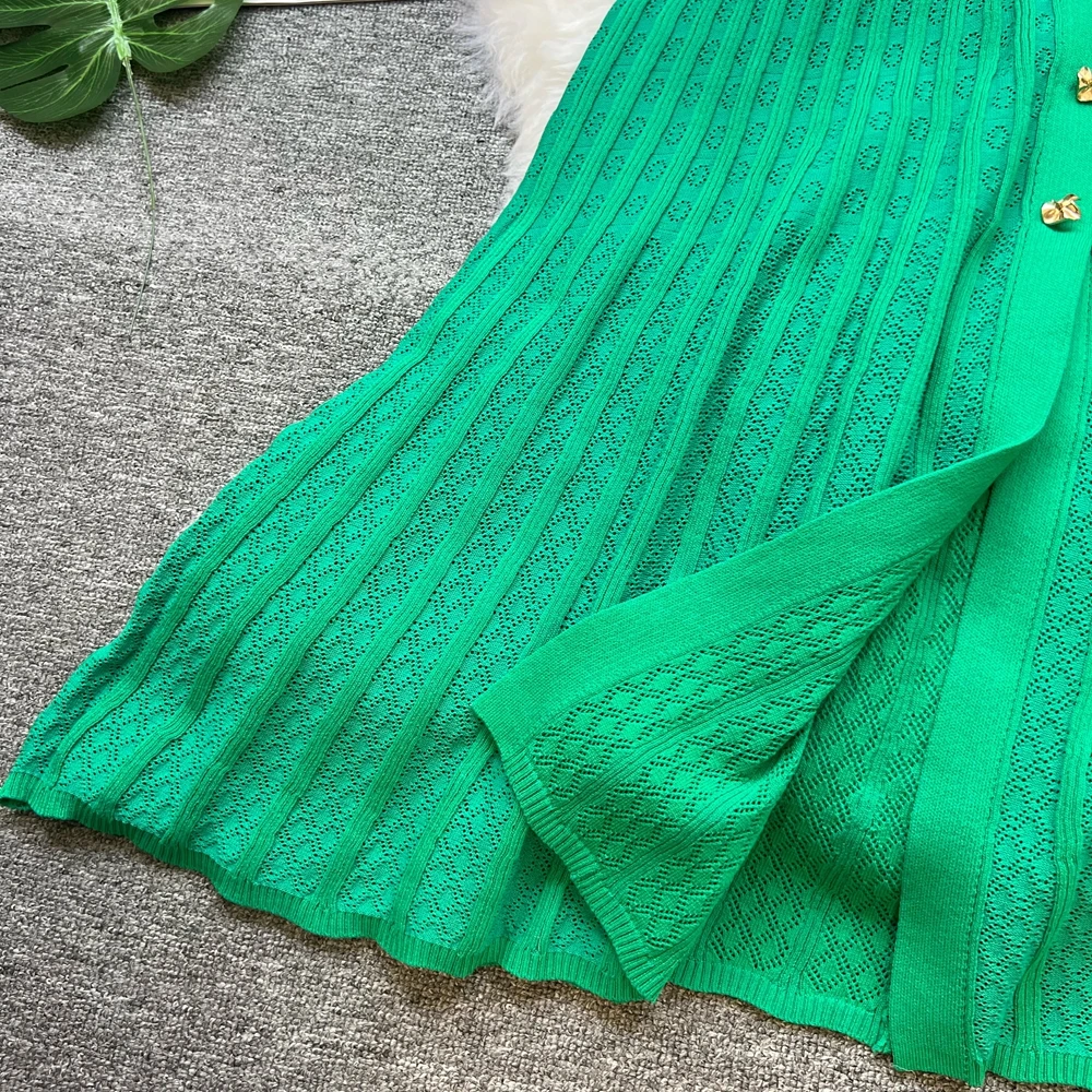 YuooMuoo Summer Maxi Dress Women Knit Black Green Long Bodycon Korean Fashion Ruffle Ladies Dresses Elegant Office Women Dress image 5