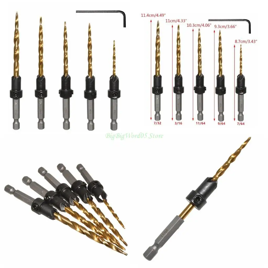 

24TE Sturdy Countersink Drill Bit Set Fit for Wood /Plastic /Metal 5 Pcs