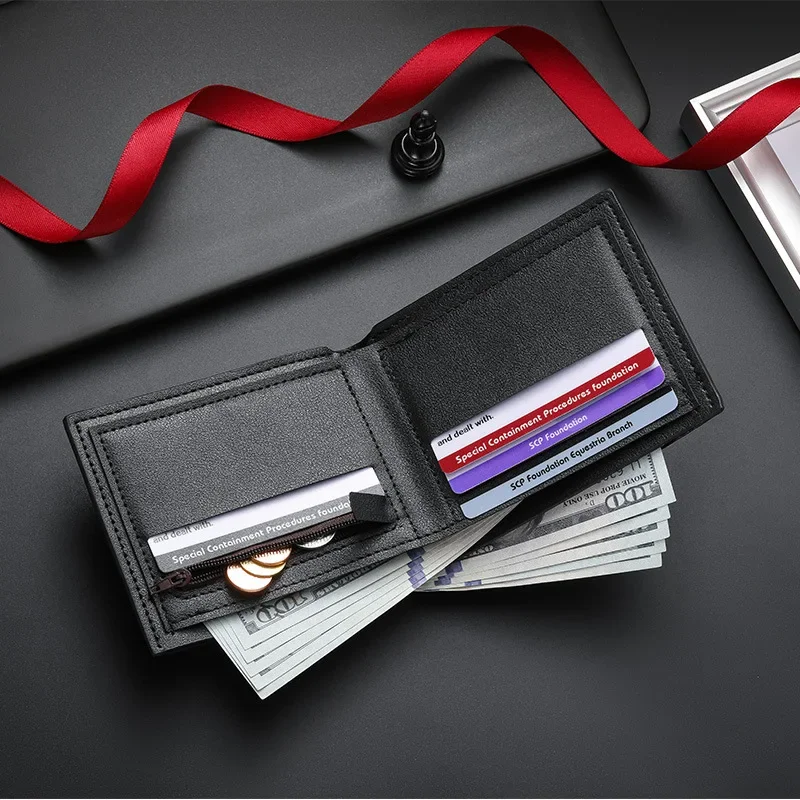 2026 Men\'s Carbon Fiber Short Wallet with Integrated Zipper Coin Pocket, Multifunctional Card Bag & Credit Card Holder Design
