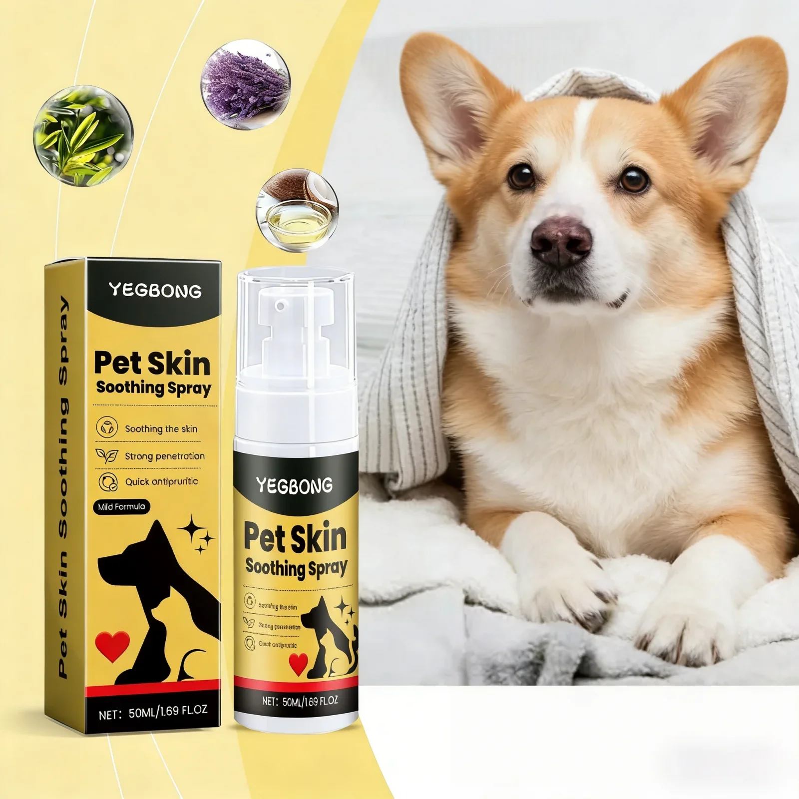 Spray apaisant pour la peau des animaux de compagnie, soulage l'inconfort pour les chiens et les chats, contrôle des puces, soulage les rayures de la peau, léchage, Spray Portable pour les plaies des animaux de compagnie