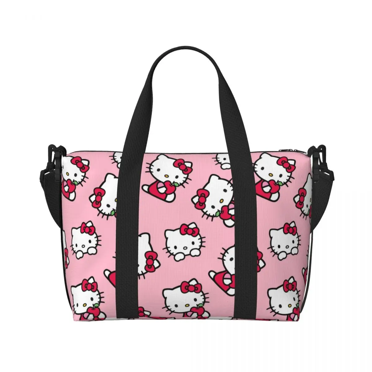 Sacola padrão Hello Kitty personalizada para mulheres, grande capacidade, praia, ginásio, sacos de viagem