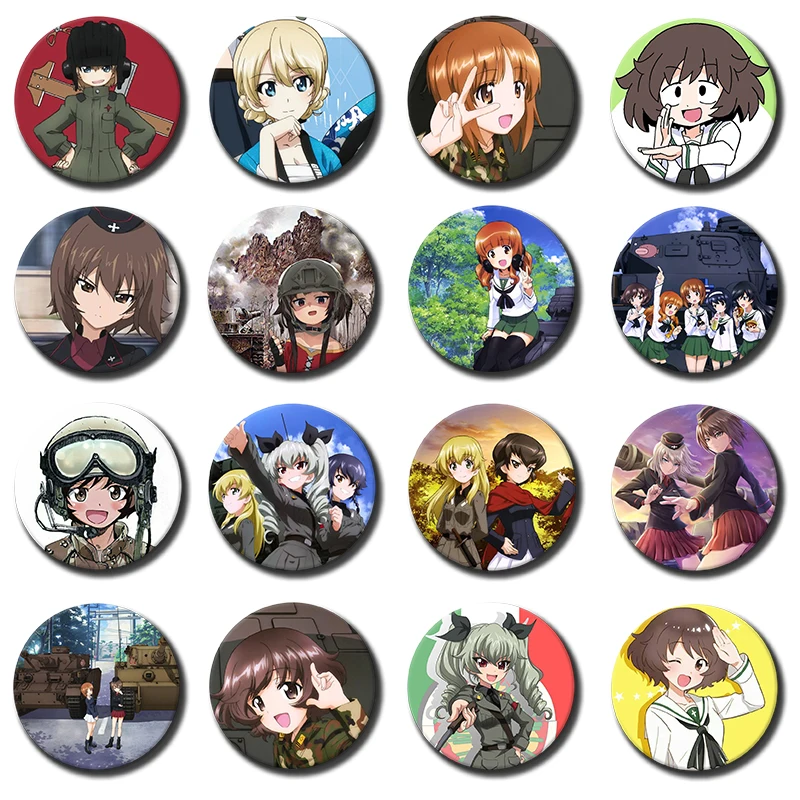 58mm G-GIRLS Und PANZER Brooches Cartoon Figure Badge Miho Nishizumi,Saori Takebe,Hana Isuzu,Yukari Akiyama,Mako Reizei Brooches