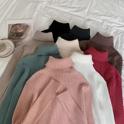 Warm Thick Autumn Winter Women Sweater Pullover Basic 2024 Ribbed Sweaters Cotton Tops Knitted Solid Turtleneck With Thumb Hole