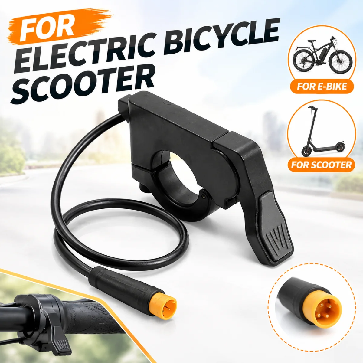 22mm 3-Pin Left Right Thumb Throttle Accelerator for Electric Bicycle Scooter–Handlebar Thumb Push Throttle