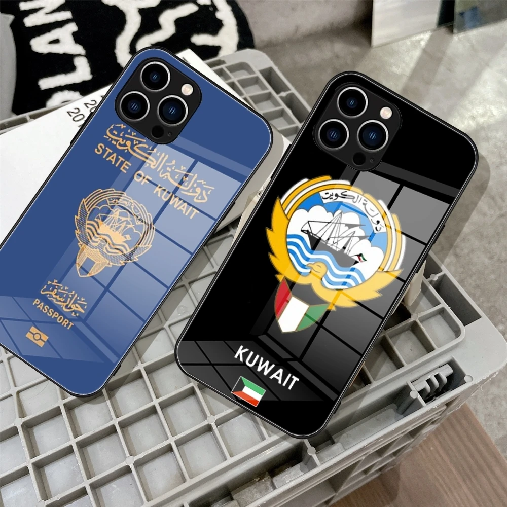 Kuwait Passport Flag Map Phone Case Tempered Glass For IPhone 15 14 13 12 11 Pro Max Plus Samsung S24 Ultra S23 Fe S22 Covers