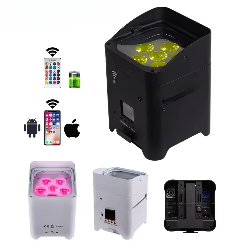 Factory High Quality 6x18W Smart DJ LED Uplight RGBWA+UV Low Price Wireless Battery Stage Lights for Party Lighting Equipment
