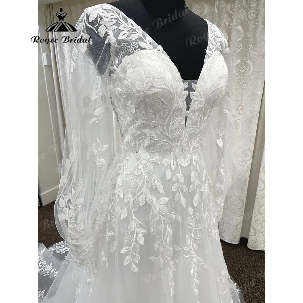 Koronka w stylu Vintage Boho weselny suknia z długim rękawem z dekoltem w szpic suknia ślubna wykonana na zamówienie szata marie Roycebridal 2023