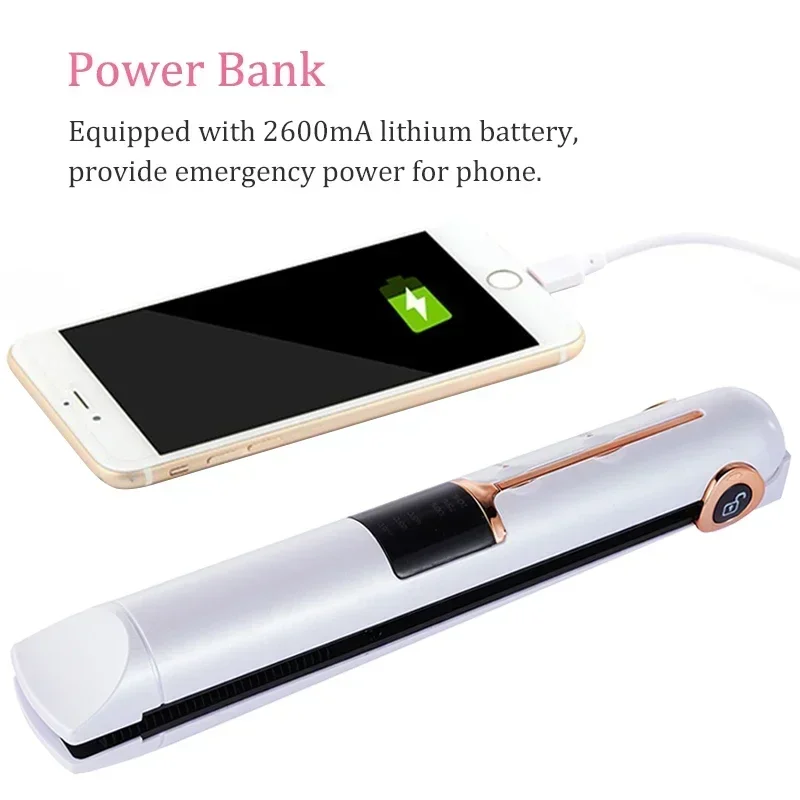 Портативный беспроводной выпрямитель для волос с функцией Power Bank, перезаряжаемый утюжок для выпрямления волос для домашних путешествий