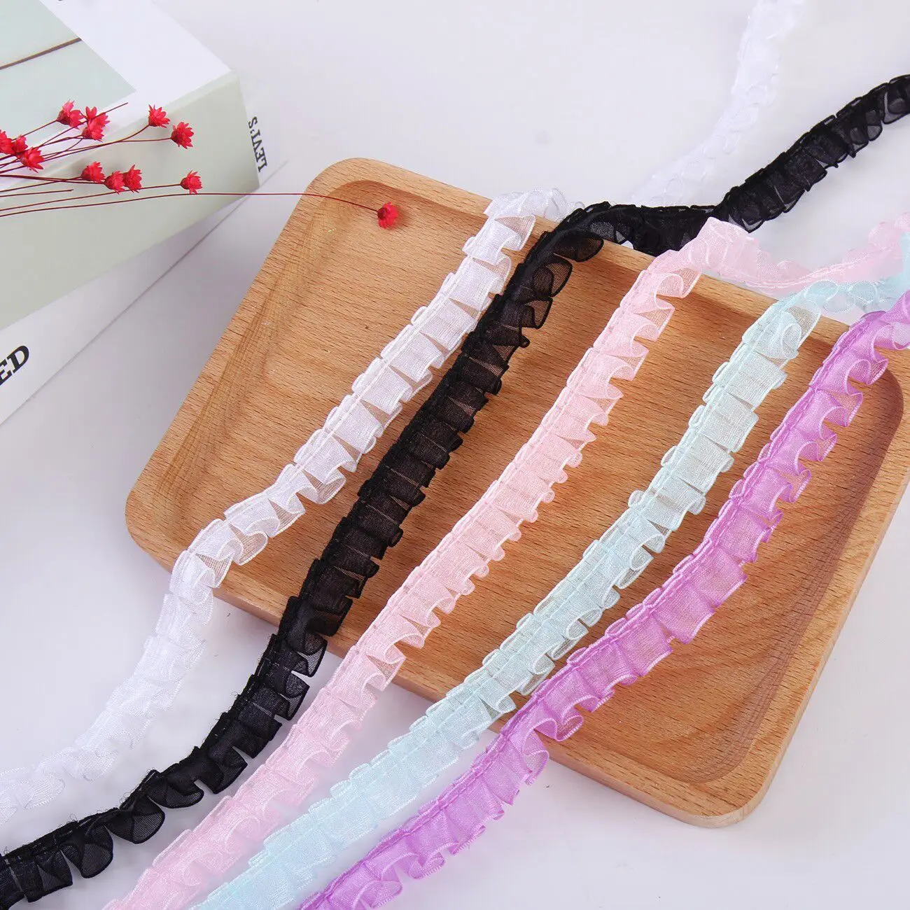 40 Yards 25MM Colorful Flounce Ruffled Fold Snow Yarn Ribbon Hair Bows Lace DIY Crafts Handmade Accessories Material Doll Skirt