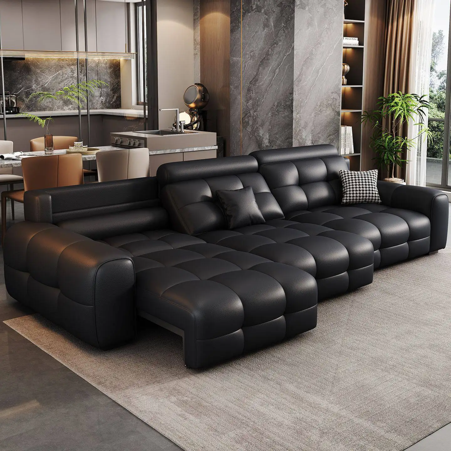 

Electric multifunctional leather sofa bed Living room can lie down against the wall Straight row sofa bed