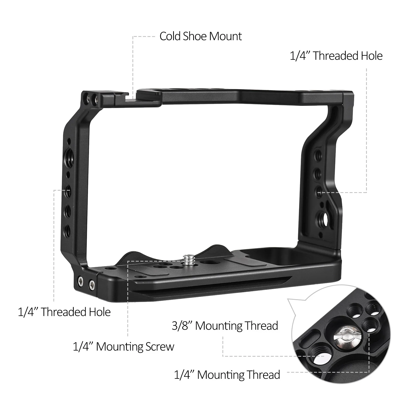 Protective Camera Cage for Sony Alpha 7C Aluminum Alloy with Quick Release Plate Cold Shoe Mount 1/4in And 3/8in Threaded Holes