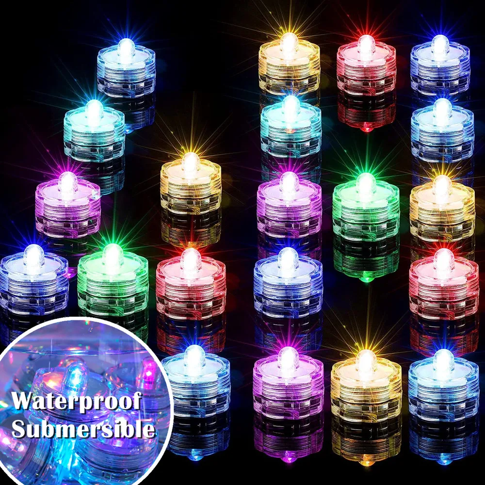 12Pcs Submersible Waterproof LED Tea Light Pond Underwater Tealights Battery Operated Flameless Electric Candles Vase Pond Decor