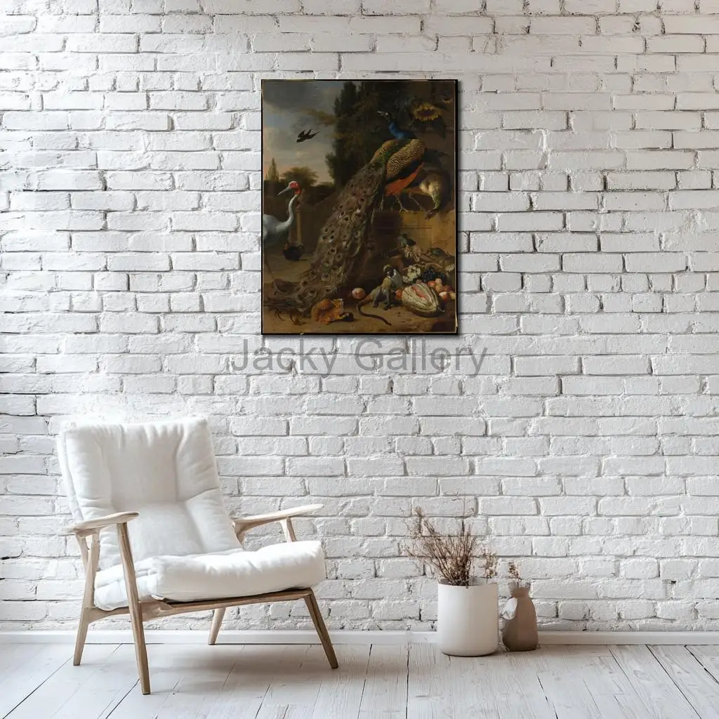 Hand Painted Canvas Painting Classic Peacocks Melchior Hondecoeter by Jakob Bogdany Large Animal Art for Living Room Wall Decor