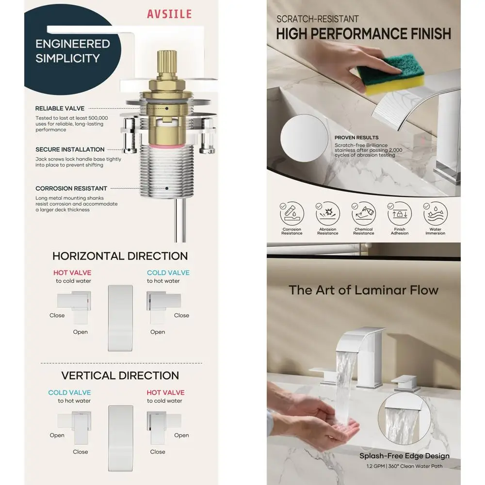 

8 Widespread Modern 3-Hole Chrome Bathroom Faucet Set with Touch Control for Vanity Sinks and RV Restrooms