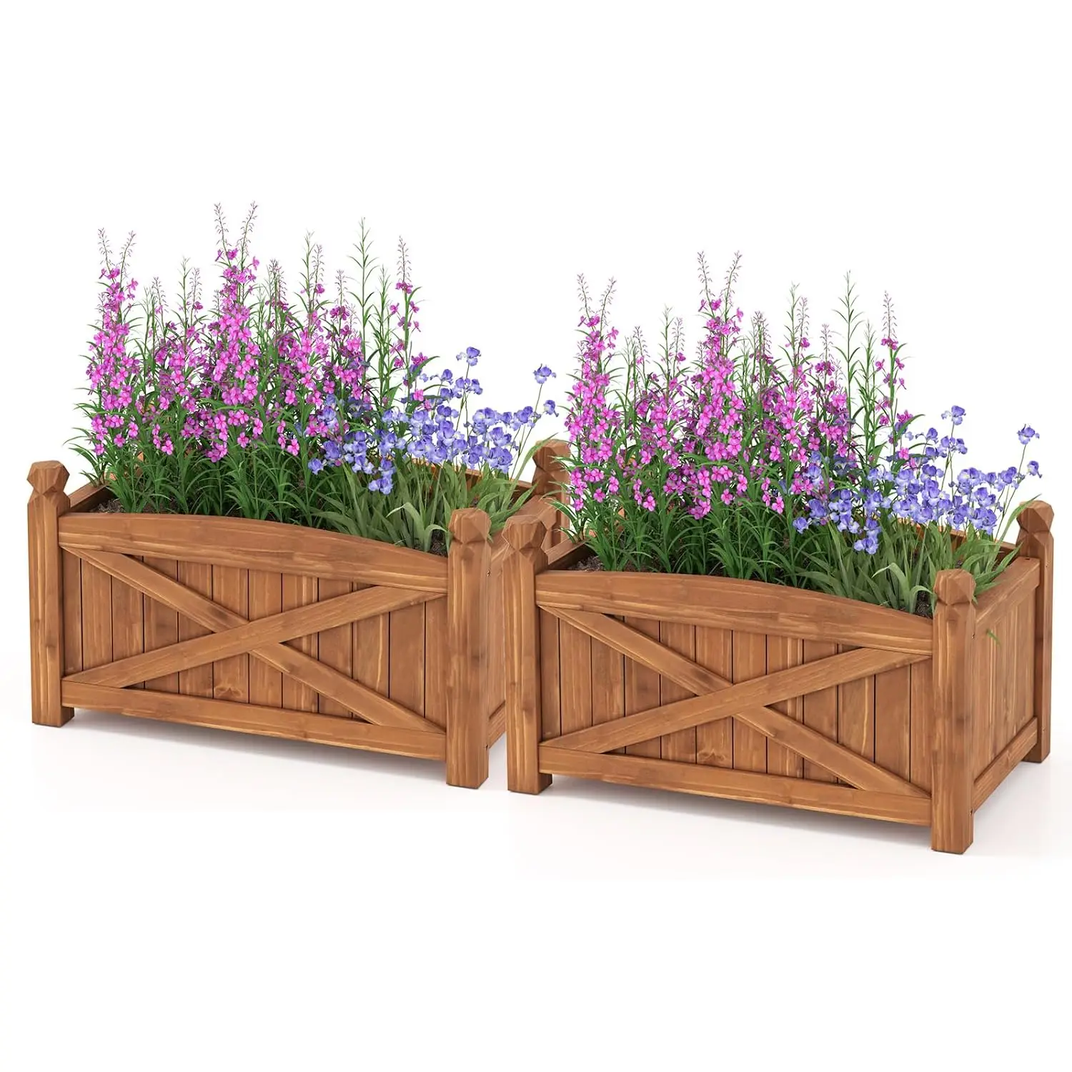 2 Pcs Raised Garden Bed, Wooden Planter Box Outdoor, 25”x 16”x 15