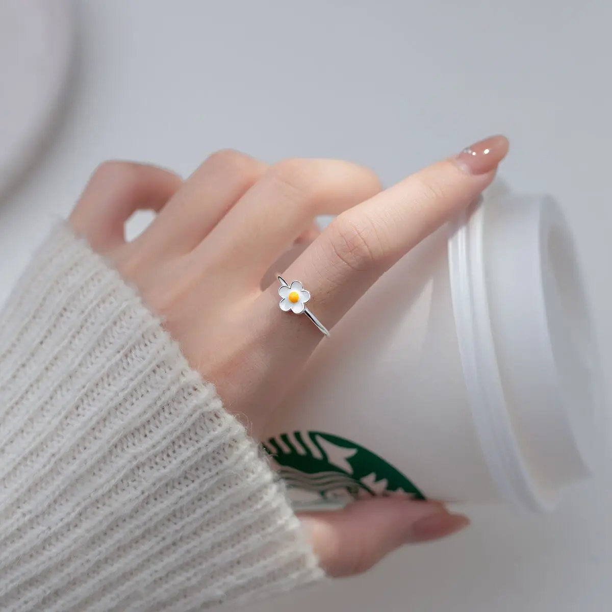 Cincin Perak Sterling 925 Model Bunga Telur Rebus, Desain Baru, Segar, Manis, dan Cantik, Populer, TYB252