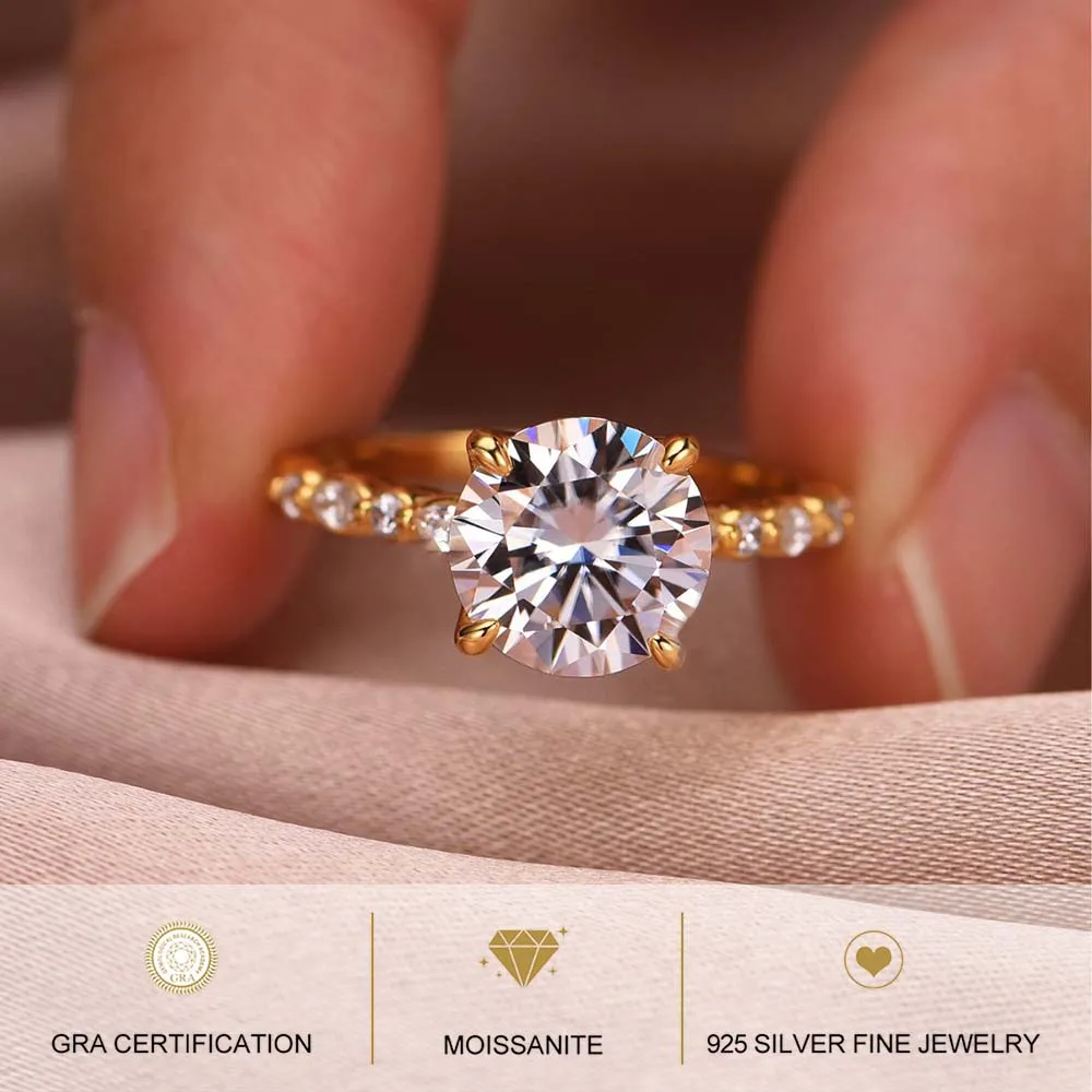 MUXIFC 3 Carat Round Cut Moissanite Wedding Ring For Women S925 Sterling Silver Plated 18k Gold GRA Certificate Engagement Band