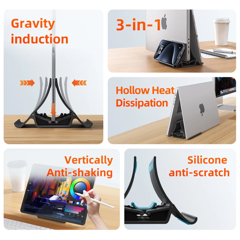 CABLETIME Vertical Adjustable Laptop Stand Gravity Holder Heat Dissipation Non-slip Silicone for MacBook Surface iPad HP Dell