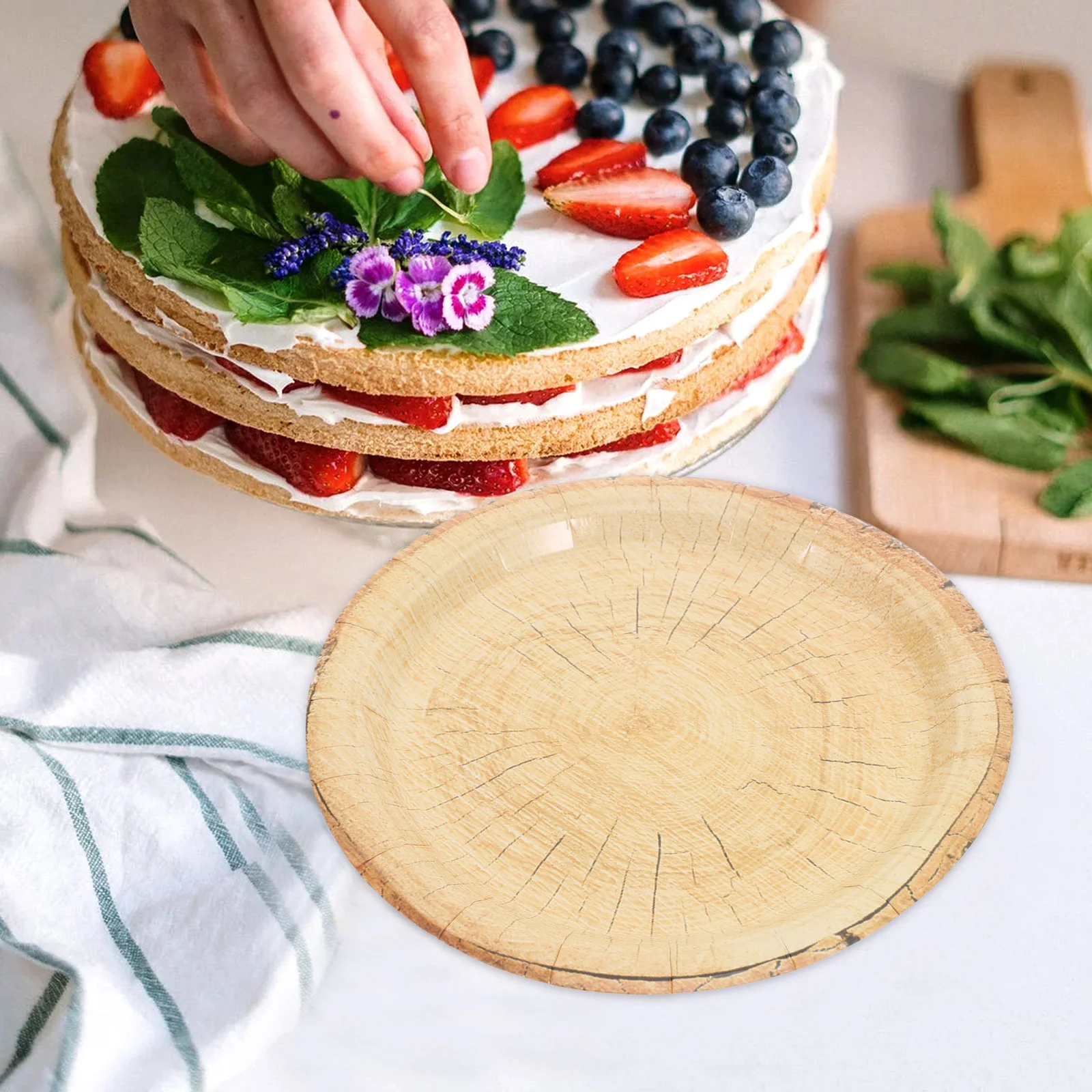 

16pcs Wood Grain Paper Plates Disposable Vintage Rustic Brown Party Tableware Timber Platter Farmhouse Theme Wedding Outdoor