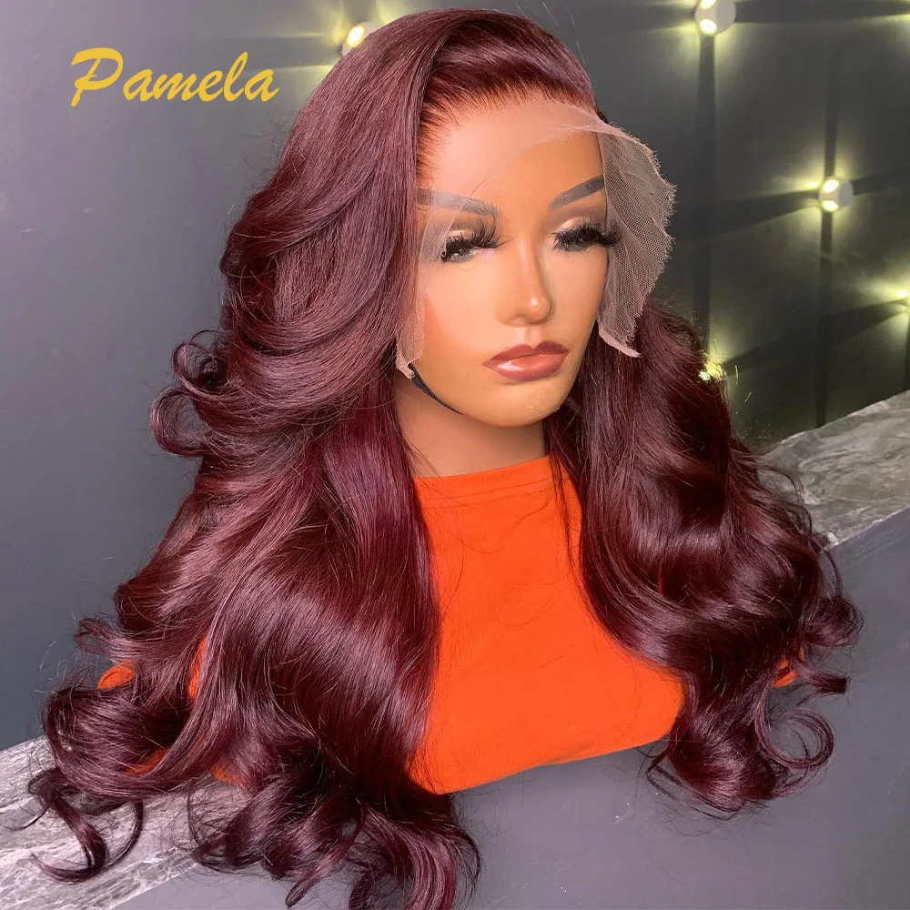 

Burgundy 250% Density 99J Colored Wig Body Wave 13x6 HD Transparent Lace Front Human Hair Glueless Wig Preplucked Ready To Wear