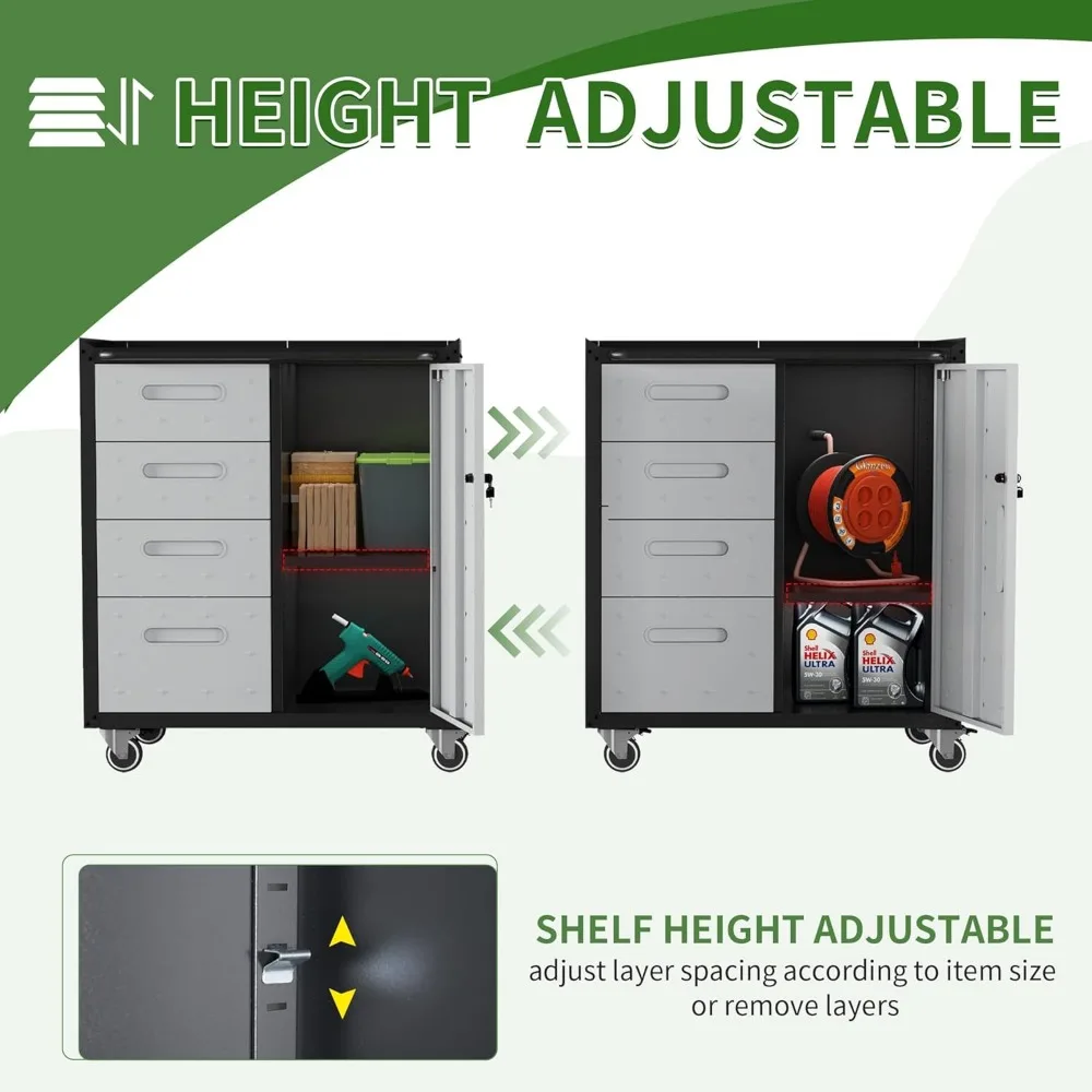 Heavy-Duty Metal Rolling Tool Cabinet with 4 Drawers for Garage Storage Solutions