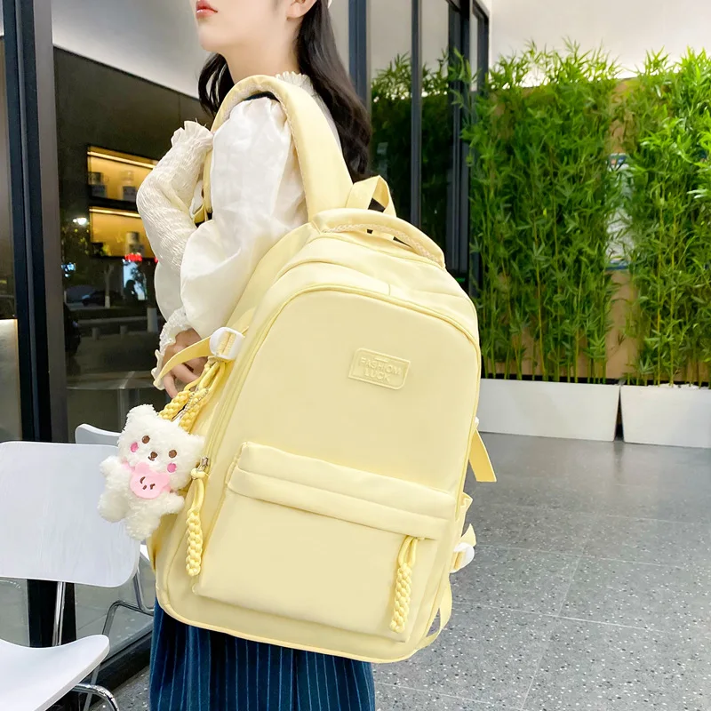 

Women's Backpack Solid Color Female Multi-pocket Casual Man Travel Bag High Quality Schoolbag for Teenage Girl Book Knapsack