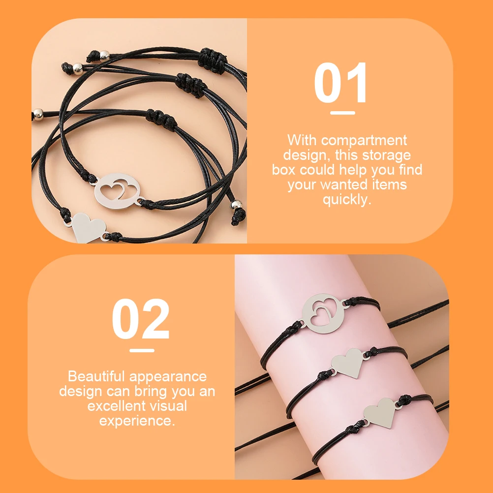 

3pcs Hollow Love Pendant Hand Woven Rope Woven Bracelet For Women Stylish Decor Bracelet Travel Party Accessory