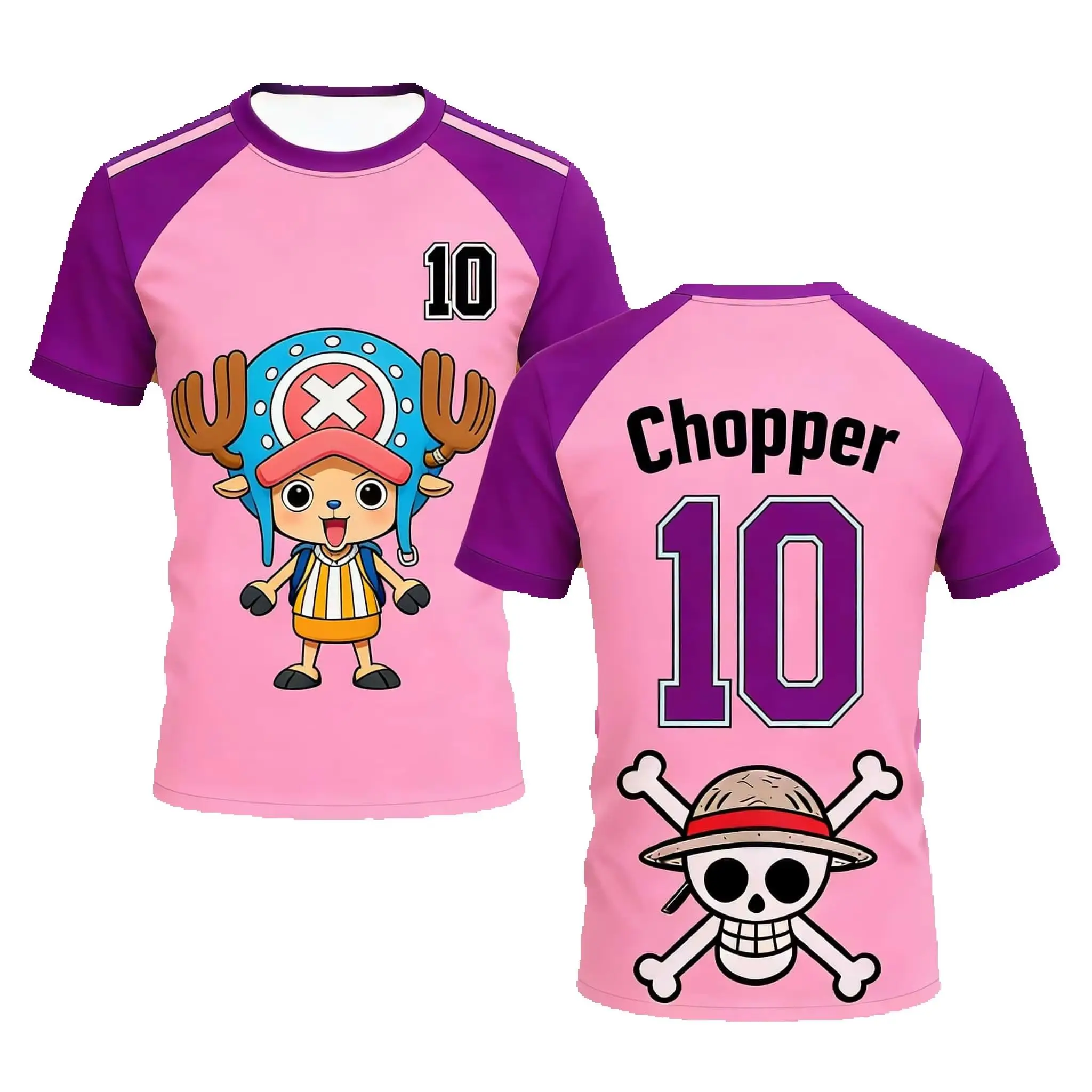 One Piece Doctor Chopper  Pink Purple Chibi Jersey 3D Print Quick Dry Adult Kids Fan Gift Summer Outdoor Sports Football Jersey