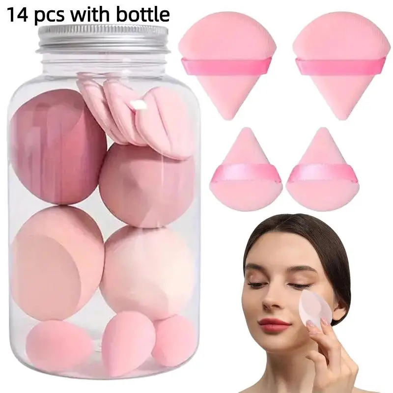 Set Of 14 Soft Skin-Friendly Powder Puffs Can Be Used Wet Or Dry To Create The Perfect Makeup Base Water Droplet-Shaped Slanted