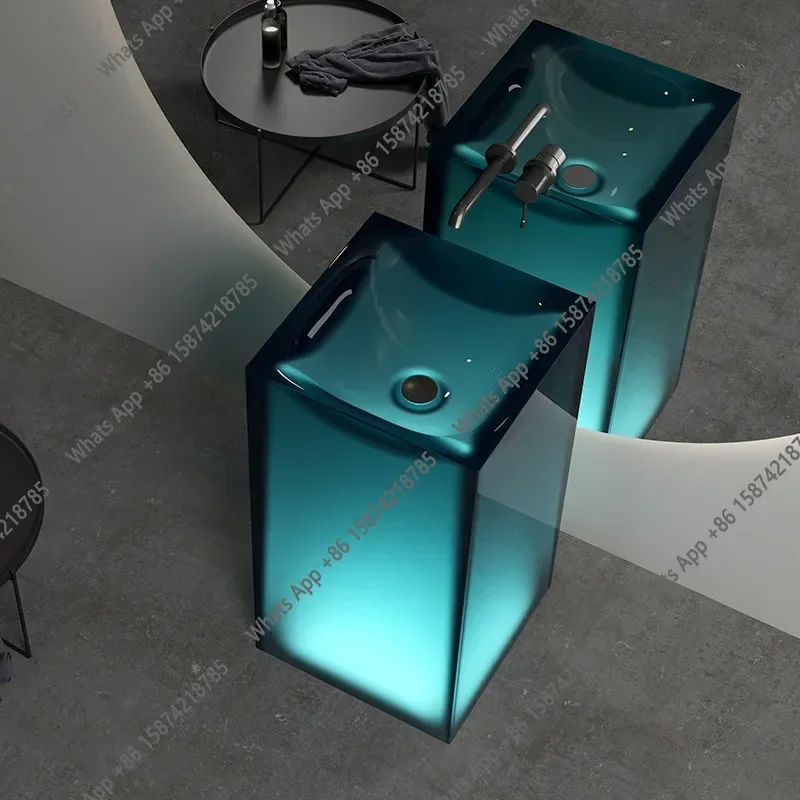 

A-X Floor-to-ceiling Bathroom Hand Wash Basin Color Transparent Resin Art Basin Column Basin Customization