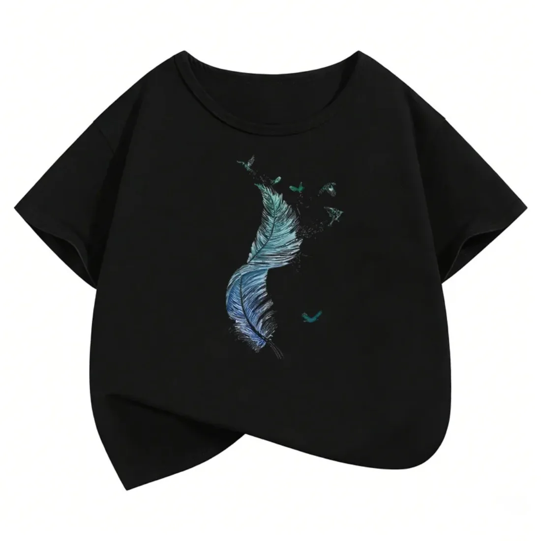 Children's Summer Round Neck T-shirt Loose Comfortable Soft Skin Friendly Casual Versatile Retro Leaf Pattern Short Sleeved Top