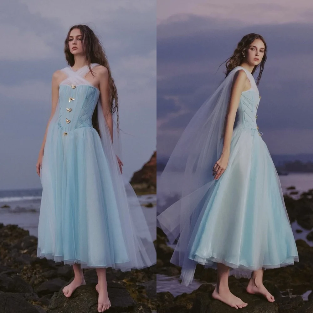 

Customized Evening Jersey Draped Pleat Ruched Beach A-line V-Neck Bespoke Occasion Gown Midi Dresses