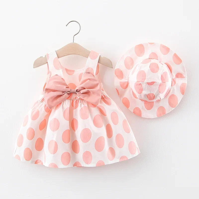 

Korean Summer Girls' Dress Polka Dot Sleeveless Skirt, Baby Suspender Skirt, Baby Suspender Heart Skirt, Hat Included