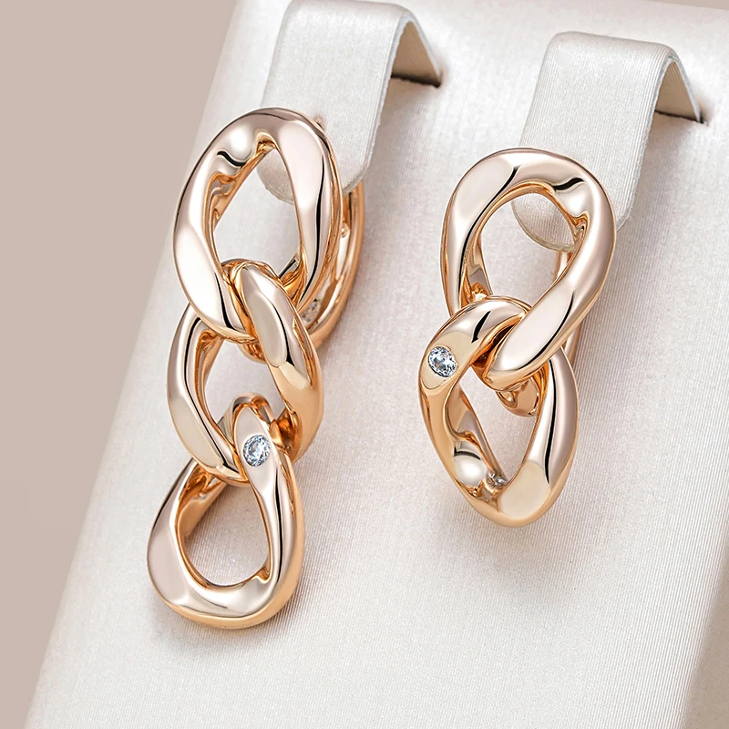 Kinel Hot 585 Rose Gold Color Asymmetrical Long Drop Earrings For Women Personality White Natural Zircon Daily Fine Jewelry