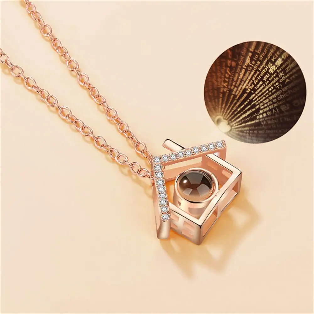 Gift Women Valentine's Day Present Pendant Romantic Boho Projection  Bohemia 100 Languages I love You