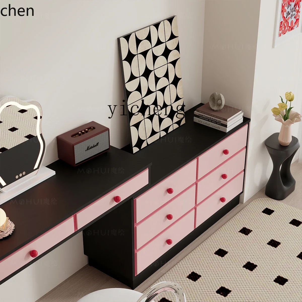 TQH7.2 modern simple contrasting color free retractable dresser chest cabinet integrated bedroom makeup table