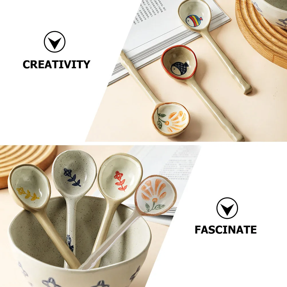 

Hand-Painted Ceramic Spoon Smooth Polished Design for Coffee Ice Cream Soup Dessert Dining Ceramic Spoon Coffee Spoons