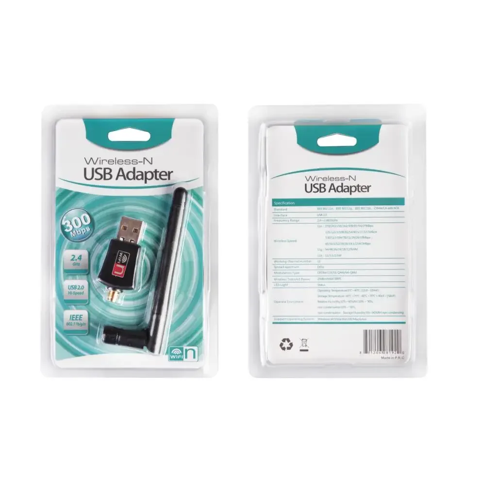 300Mbps 2.4GHz USB WiFi Dongle Wireless Network Card Ethernet Adapter With Antena For Laptop Desktop Computer PC