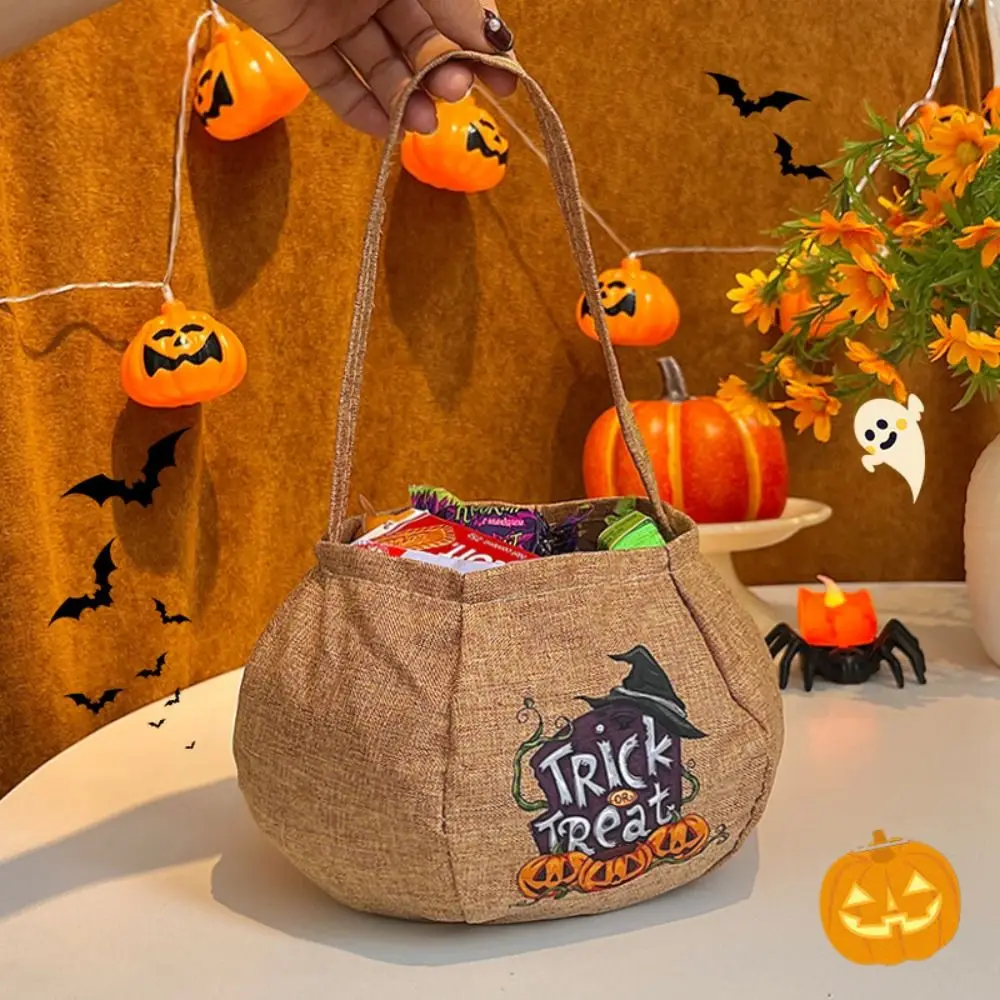

Portable Funny Halloween Candy Bag Storage Bucket Nylon Trick or Treat Bag Gifts Pouch Printing Pumpkin Handbag Festival