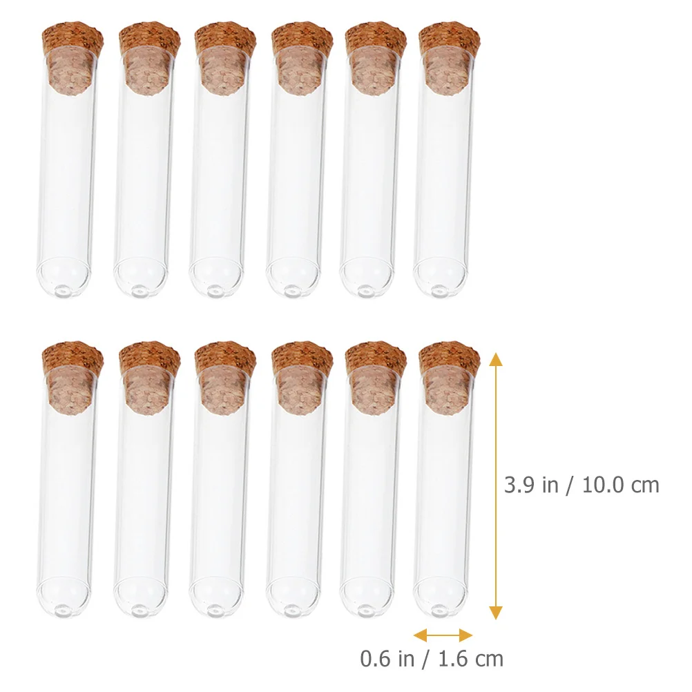 50Pcs Test Tubes with Cork Leak Proof Small Vials for Liquid Sample Storage Clear Scientific Lab Bottles Essential Oil Powder