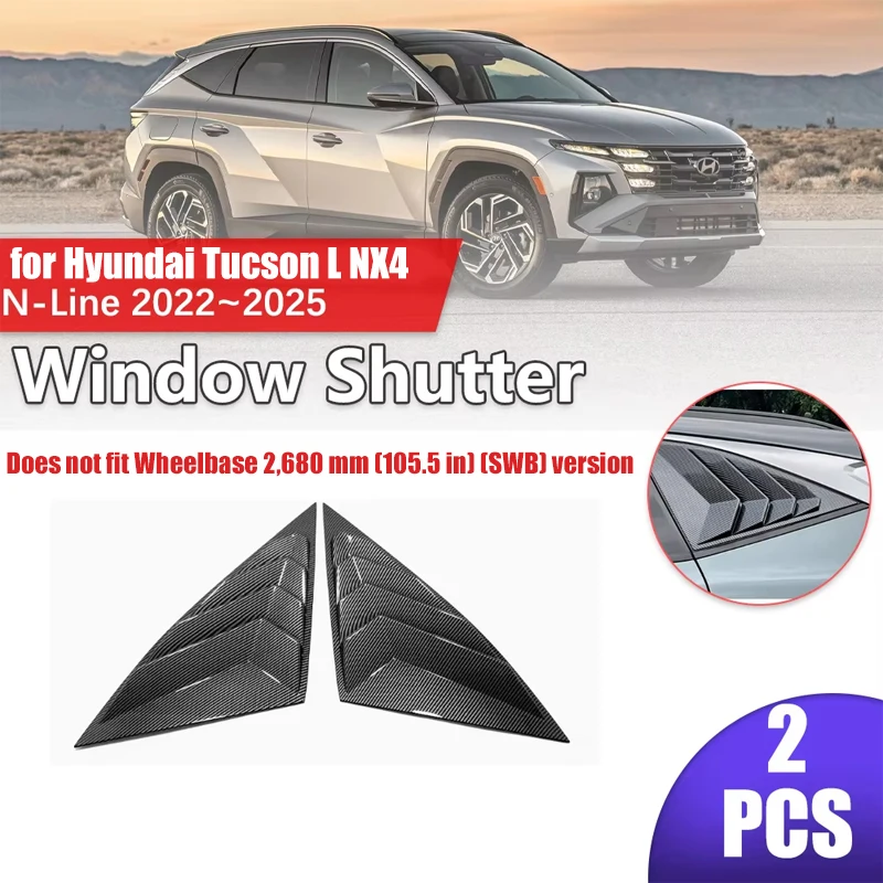 2pcs Car Shutter for Hyundai Tucson L NX4 N-Line 2022~2025 Rear Side Window ABS Louvers Racing Triangular Sticker Accessories