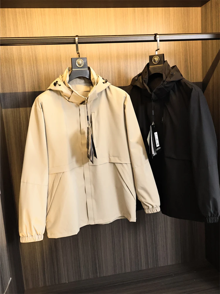 

Мужская однотонная куртка для занятий спортом на открытом воздухе, модная, с капюшоном, дышащая, водонепроницаемая, осенний сезон, повседневная, свободная посадка, городская одежда