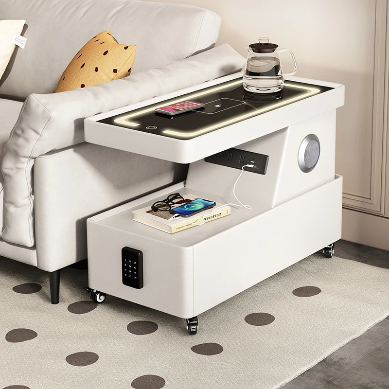 High Quality Smart Bedside Table Safe Locker Secret Luxury Leather Wooden Nightstand Small Storage Bedroom Furniture