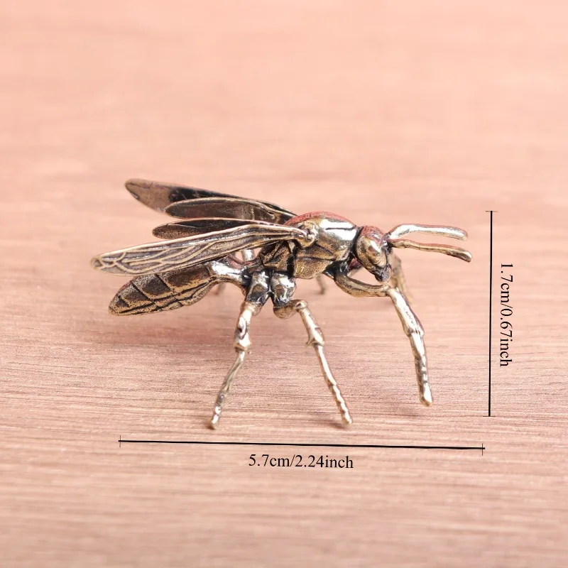 Vintage Brass Wasp Figurine Mini Insect Hornet Statue Desktop Ornament Retro Bug Table Decor Collectible Craft Gift