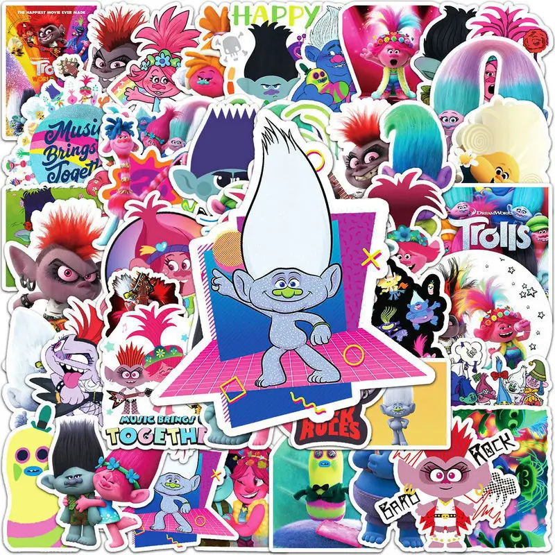 Disney Trolls sticker Birthday Party Supplies DIY Baby Shower Computer Refrigerator Book Bag Decorative Stickers Girl Gift