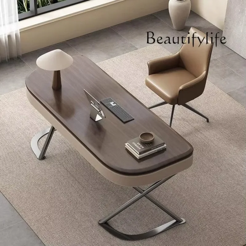 X Scrivania moderna e minimalista, scrivania in pelle di design, scrivania per computer premium, tavolo da studio antico per la casa